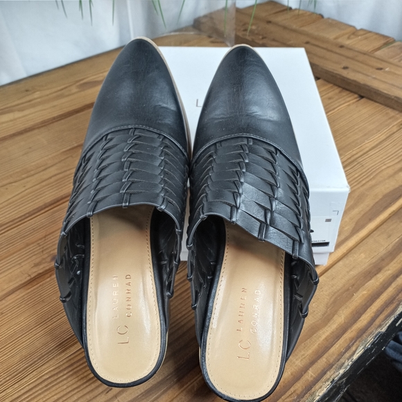 NWT Lauren Conrad "Riverbirch" Black woven Heeled mules  Sz. 9.5 - Picture 6 of 10